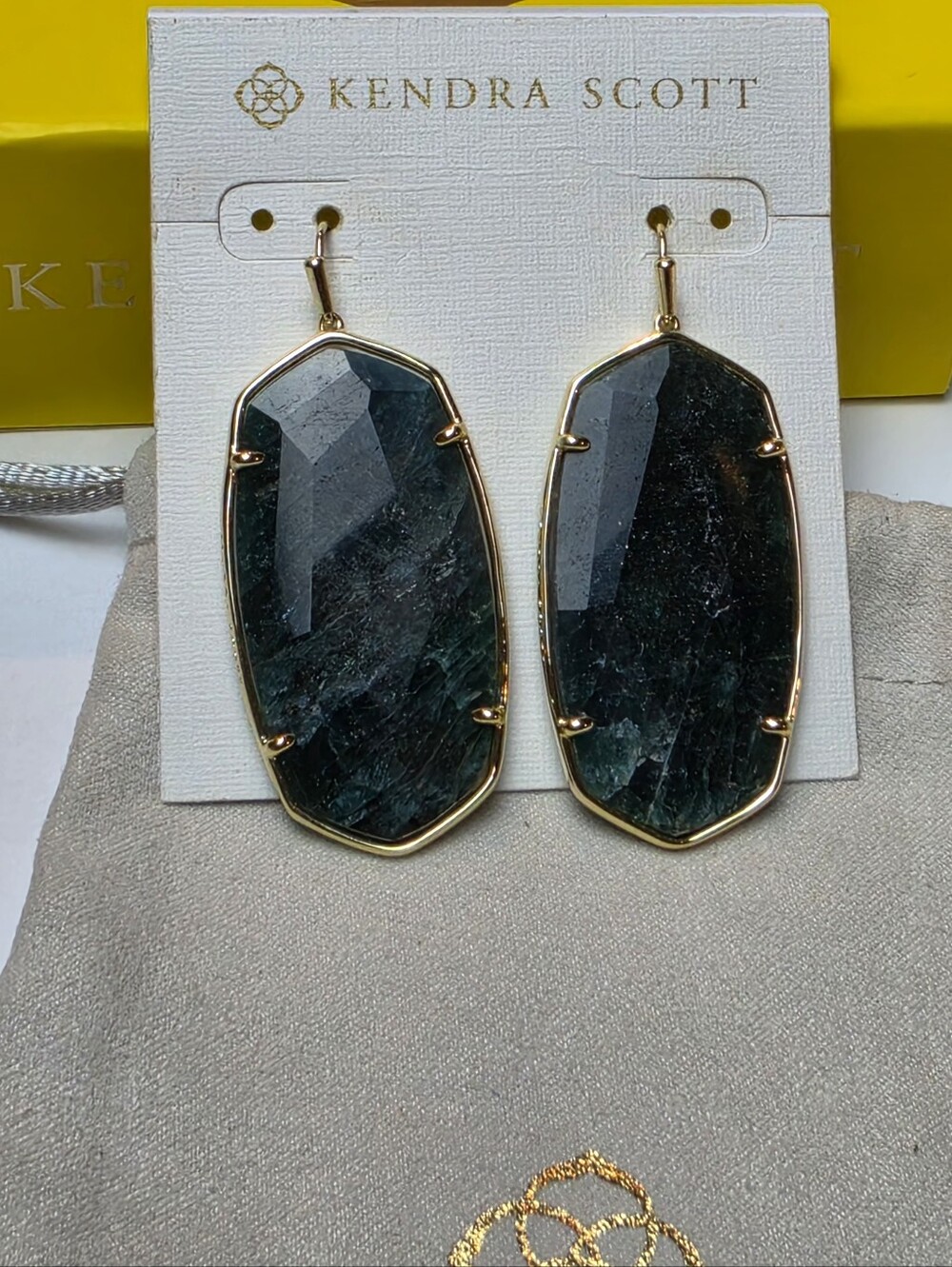 Kendra Scott Faceted Green Apatite Gold-Tone Earrings Deep Forest Green Stones